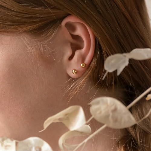 Image of 5 Pairs 14K Gold Plated Stud Earrings for Women, Hypoallergenic Earring Sets for Multiple Piercing, Premium Cubic Zirconia Studs Earrings for Women
