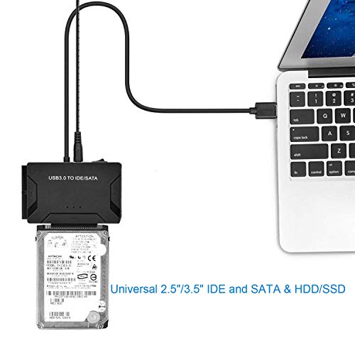 Image of IDE SATA to USB 3.0 Adapter,Hard Drive Adapter Converter for 2.5 inch 3.5 inch IDE External SATA HDD SSD,Hard Drive Reader with 12V 2A Power Adapter,Black
