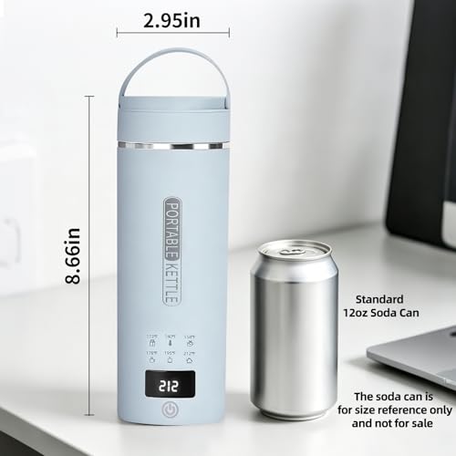 Image of Blue Travel Electric Kettle, LCD Display with 6 Temperature Settings, 304 Stainless Steel, 450ml /15.2oz, Auto Shut-Off and Boil-Dry Protection, Compact Portable Electric Kettle
