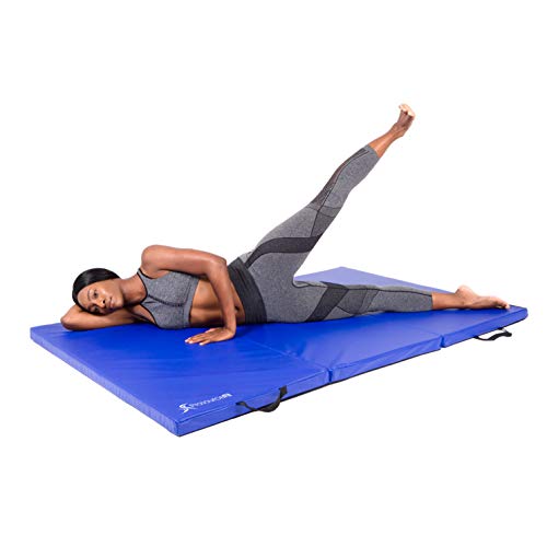 Image of ProsourceFit Tri-Fold Folding Thick Exercise Mat 6'x4' with Carrying Handles for Tumbling, Martial Arts, Gymnastics, Stretching, Core Workouts