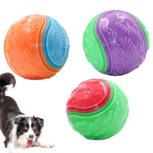 AruMinna Lot de 3 balles couinantes pour chien, jouets à mâcher pour nettoyage des dents, balles de dressage interactives flottantes pour chiots, chiens de petite et moyenne taille, multicolore