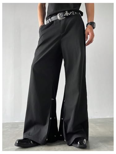 Men's Wide Leg Dress Pants Zipper Fly Button Side Flare Baggy Pants Trousers2