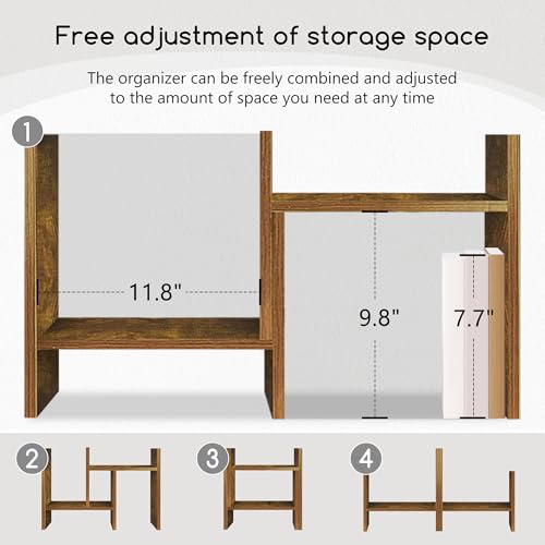 Image of Jerry & Maggie Desktop Organizer Office Storage Rack Adjustable Wood Display Shelf Free Style Double H, Multi-Functional Mini Bookshelf for Desk Natural Stand (Natural Wood Tone /2 Pack)