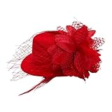 Fumwase Flower Mini Top Hat Hair Clip Small Tea Party Hats Fancy Hats with Clip Fascinators Headwear for Women Ladies (Polyester Fibre, Red)