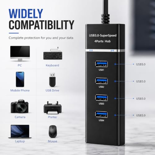Image of Portable 4-in-1 USB-C & USB-A Hub, USB 3.0 5Gbps High-Speed Data Hub, 3 USB 2.0 Ports, Aluminum Build, Smart Chip, Plug & Play, Multiport USB Adapter for Laptop, Desktop, Keyboard & Mouse (Black)