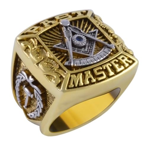 LELOUCHY Masonic Rings for Men - Silver/10K/14K/18K Real Gold Freemason Signet Ring - Men's Freemason Gifts - Masonic Biker & Master Mason Ring - Sizes 4-16
