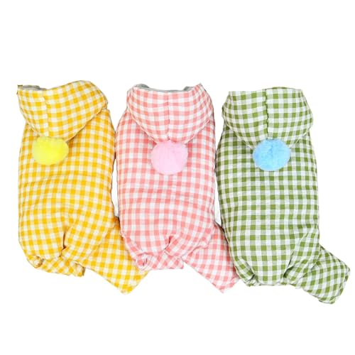 Morycat犬服 秋冬 もこもこ ロンパース つなぎ フード付き tシャツ 厚い ドッグウェア 可愛い 防寒 四つの足 ジャケット 柔らかい 部屋着 寝間着 お散歩 お出かけ 小型犬 中型犬 (イエロー,XL)