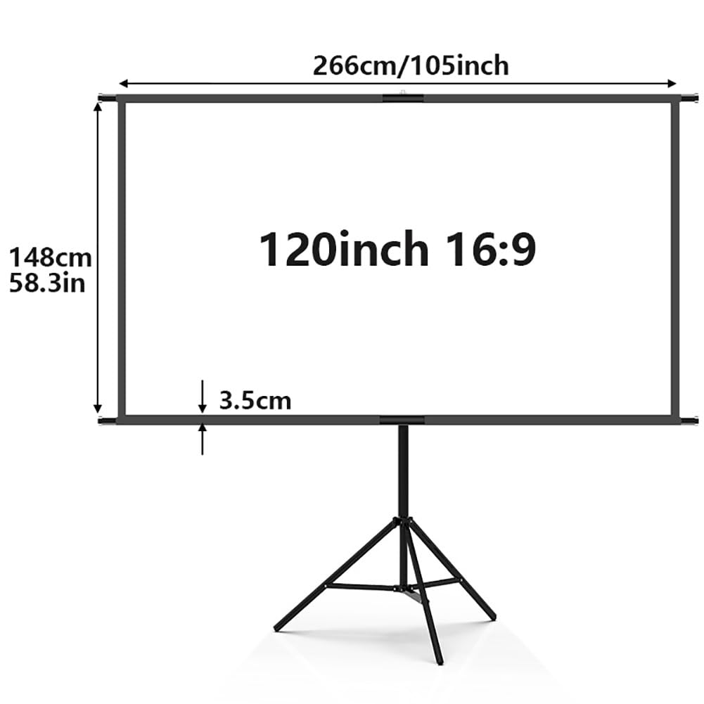 Schermo per proiettore Portatile da 120 Pollici con treppiede Regolabile, Schermo cinematografico 16:9 HD 4K Pieghevole Senza Rughe per Il teatro di casa, Serate cinematografiche