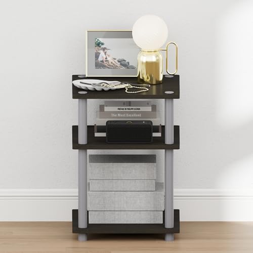 Image of Furinno Turn-N-Tube Toolless 3-Tier Night Stand, Nightstand, Espresso | Open Shelf, Soft-Corner, Bedside Table, End Table, Side Table, for Bedroom, Closet, Dorm