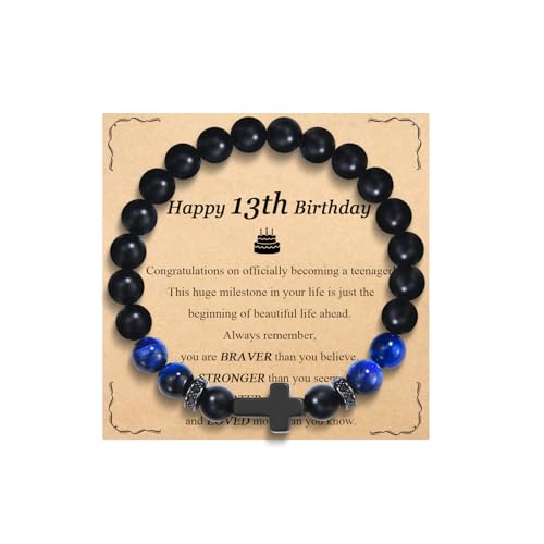 OAVOOK Birthday Gifts for 13th Teen Boys 13 Year Old Boys Cross Bracelets for Son, Grandson, Friends, Brother