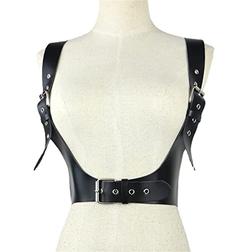 Womens Body Harness Retro Sweet Strap Girdle Decorative PU Leather Vest Sling Belt Gothic Belts, Black