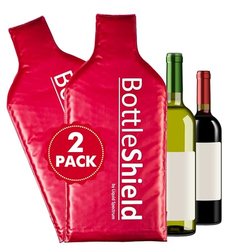 Liquid Spectrum 2 Pack Reusable Wine Protector Travel Bag by Bottle Shield - Bubble Cushioning Wrap Suit - Unbreakable Bottle Sleeve, Leak Proof - Wine Tote Bags Accessory for Suitcase Luggage
