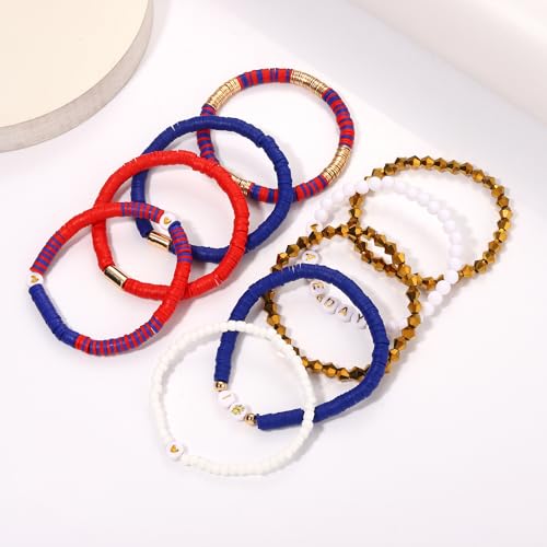 Vogueknock 9 Pack Game Day Bracelets For Women Stackable Heishi Beaded Stretch Bracelet Football Sport Fan Bracelet Sports Game Team Jewelry Accessories Gifts thumb #2