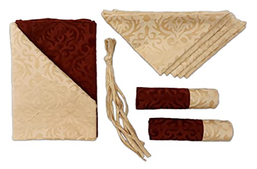 Image of Home Sajja Premium Diwan Set of 8 (1 Sheet, 2 Bolster with Dori & 5 Cushion Covers) Brown & Beige