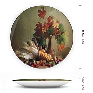 XISUNYA 8 Inch Decorative Plate Harvest Ceramic Craft Nature Season Fall Vegetables and Leafs Wooden Table Print Ceramic Wall Hanging Decor Accessory for Dining Table Tabletop Home Decor
