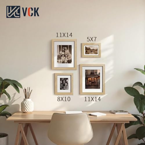 Image of VCK 5x7 Picture Frame 5 Pack, Natural Exclusive Wood, HD Glass, for Photo