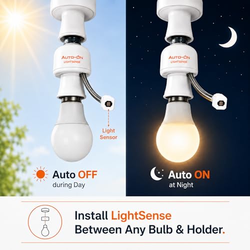 Image of Auto-ON LightSense Automatic Day /Night Sensor Holder, B22 Base, at Night & Off in Daylight, Flexible Sensor Design, for Outdoor Lights (One Year Warranty) (Made in India)