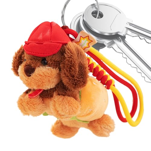 ダックスフント ぬいぐるみ キーホルダー、ソーセージ ドッグ バッグチャーム - ぬいぐるみ 動物 犬 キーホルダー バッグチ ャー ム - かわ いい キーチェーンオーナメント、バックパック、スクールバッグ、車のキー用の柔らかい キーリング