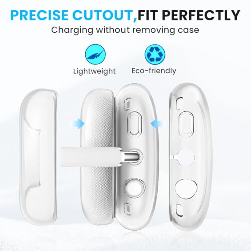 Image of ZORBES Silicone Case Cover for AirPods Max Headphones, Soft Clear TPU Anti-Scratch Ear Pad /Ear Cups /Headband Cover for AirPods Max, Sweat-Proof Transparent Protector Accessories, Transparent White
