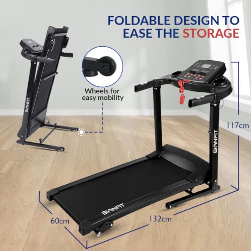 Image of BIONFIT Cardio-X7 Running Machine for Home | 4HP BLDC Motorized Treadmill with Max Speed 14 km /hr | 3-Level Manual Incline, Heart Rate Monitor, 120 Kg Weight Capacity | Walk Pad for Men