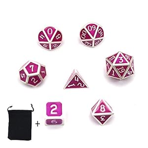 DollaTek 7-delige metalen polyedrale dobbelstenen set met zwarte opbergtas voor rollenspel Dungeons and Dragons D & D-wiskundeonderwijs (paars)