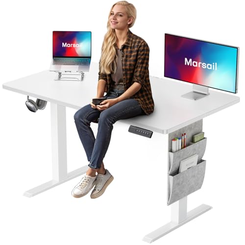 Image of Marsail Standing Desk Adjustable Height Home Office Desk,48x24 Electric Standing Desk, Stand up Desk with Storage Bag,Headphone Hook for Computer Workstations Desk Memory Preset