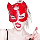 YIOTMOP Halloween Leder Catwoman Maske Damen Fetisch Bdsm Bondage Maske Männer Erotische Masken Sexy Augenmaske Katzenmask Augenbinde für Frau Sex Sm Sexspielzeug Rave Outfit Cosplay
