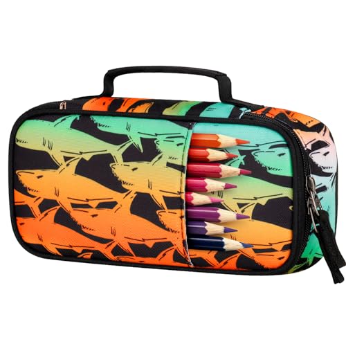 Image of Choco Mocha Shark Pencil Case for Boys, Soft Pencil Case Kids Pencils Pouch for Kindergarten Boys, Orange