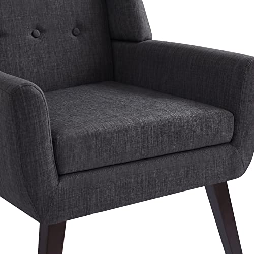 Huimo Upholstered Button Tufted Armchair, Accent Chair, Linen Fabric Sofa Chairs For Living Room, Bedroom, Mid-Century Modern Comfy Reading Chair (Grey) #TOP4