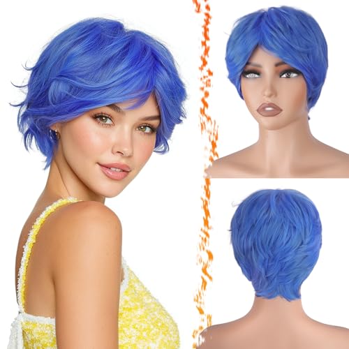 BARSDAR Short Blue Pixie Wigs - Short Blue Pixie Cut Wig for Women Natural Looking Thick Soft Synthetic Anime Cartoon Cosplay Party Halloween Costume Wig