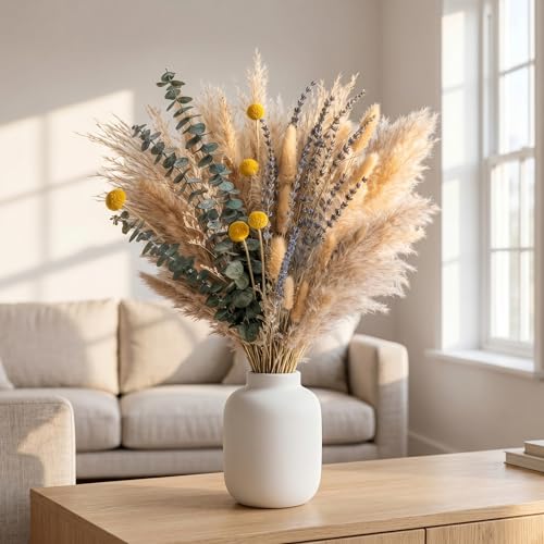 Ramo de Pasto Pampas Seco 43 cm, Flores Amarillas Boho miniatura 2