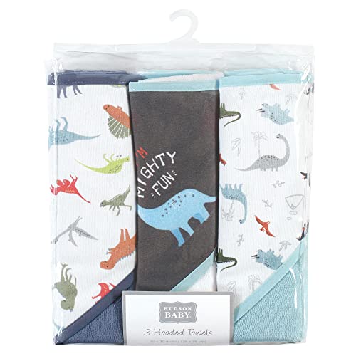 Image of Hudson Baby Unisex Baby Cotton Rich Hooded Towels, Dinosaurs, One Size