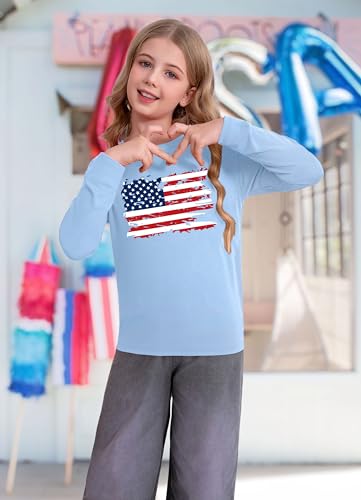 Image of Ithalt 4th of July Outfit Kids Girls American T Shirt USA T-Shirt Fourth of July Tops Patriotic Long Sleeve Tops