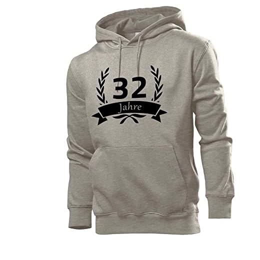shirt84 32 cumpleaños en la corona de laurel sudadera con capucha para hombre, gris, M