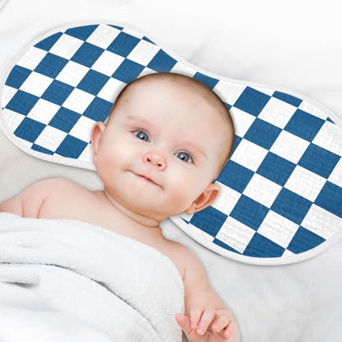 J JOYSAY Checkered Plaid Dark Blue Baby Burp Cloths for Boys Girls Large 22''x11'' Cotton 4 Layer Drool Cloths for Drool Unisex one sizex44