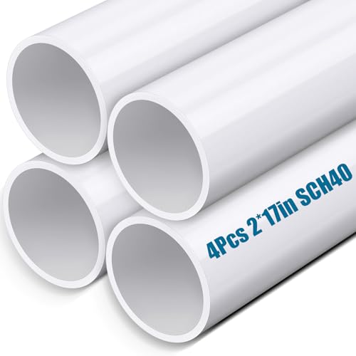 Joyfolk 4 Pcs 2 Inch PVC Pipe 17 Long Sch40 Industrial PVC Pipes for Home DIY Greenhouse Garden Farm Workshop Furniture Grade (White)