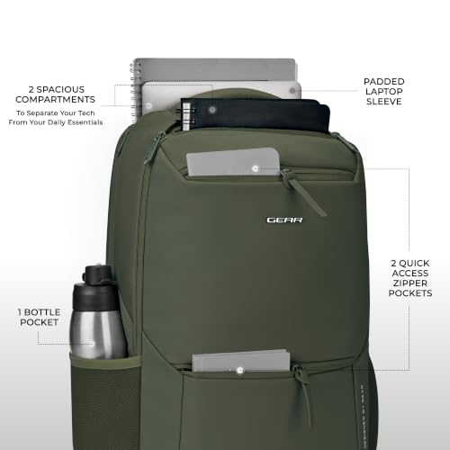 Image of Gear Armour 19 inch /28L Large Faux Leather Anti Theft Water Resistant Laptop Backpack with Raincover | Travel Backpack | Casual Backpack for men /women (Olive)