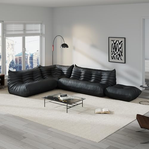 Comfy Lazy Floor Sofa Couch,Soft Armless Chair,Corner Faux Leather Lounge