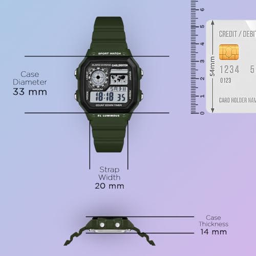 Image of Carlington Kids Digital Watch for Boys and Girls Age 2 to 12 Years Pink Green Black Colour Band with Alarm and Date Display - CT 321
