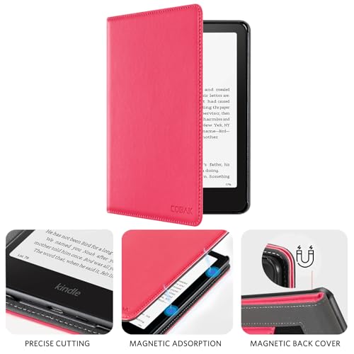 Image of CoBak Case with Stand for Kindle Paperwhite 12th Gen 2024 Released (7 inch) & Kindle Colorsoft Signature Edition - Durable PU Leather Cover with Auto Sleep Wake, Card Slot, Hand Strap Feature, Raspberry