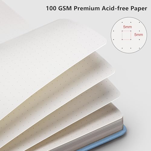 Image of RETTACY Dotted Journal Notebook, 192 Pages, A5 Medium Size (5.7'' x 8.3'') | Leather Hardcover, 100 GSM Thick Paper, for Journaling, Planning, Tracking (Light Blue)