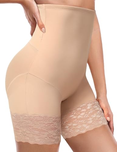 Wiepux Donna Guaina Contenitiva Modellante Body Contenitivo Pancera Vita Alta Mutande Shapewear Snellente Pancia Piatta e Glutei Scolpiti Pantaloncini Controllo Ventre Pizzo Antisfregamento(Beige,XL)