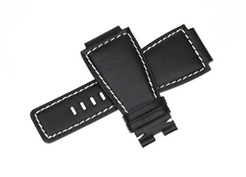 24mm Top Grade Calf Leather Strap Black Watch Band fits Bell & Ross BR01 BR03 White Stitch