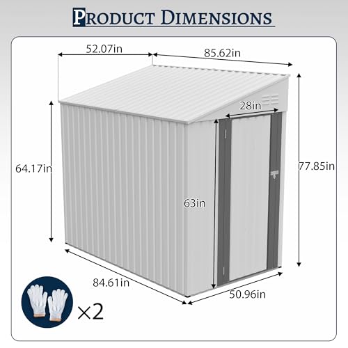 Image of YOPTO 4x7 FT Outdoor Storage Shed Lean to Shed,Metal Shed W /Lockable Door & Air Vent,All Weather Waterproof Garden Tool House W /Reversible Installation,for Backyard,Patio,Lawn,White