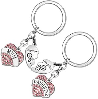kuou 2 Pcs Heart Mother Keychain, Mum Gifts Daughter Gifts Women's Keyring Stainless Steel Birthday Key Ring Mother Daughter Gifts Mothers Day Present Love Heart Keyring Set for Women Lady Girl Gift