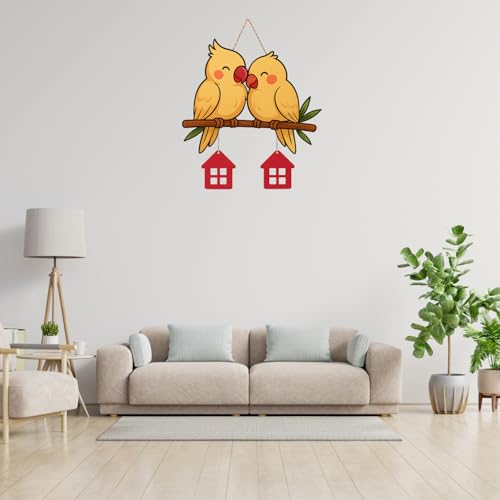 Image of GiftOday Cute Pair Of Parrot Wooden Wall Hanging for Home Kitchen Decor | Decorative Items for Livingroom | Modern Artworks Items | Peace Door Accent Decorative Hangings Size-18 x 30 CM