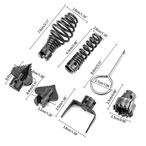 7 piezas de cabezales combinados para máquina desatascadora de drenaje, de acero manganeso anticorrosivo de 16 mm, con llave para desatascar tuberías miniatura 4