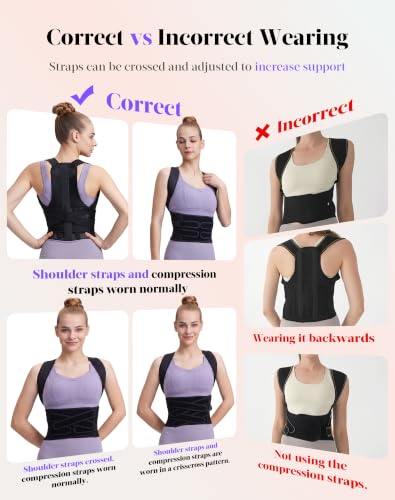 Image of Posture Corrector for Women and Men, Full Back Support Brace, Black, Small | Adjustable Shoulder Brace, Armpit-Friendly, Breathable Mesh, Relief for Upper and Lower Back, Neck Pain, Fits Under Clothing