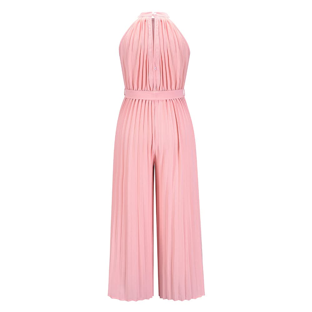 Monos Sexys Sin Mangas con Cuello Halter para Mujer, De Gasa Negra, con Rayas Plisadas, Cinturón, Pierna Ancha, Mono Palazzo, Elegante Mono De Verano De Una Pieza, Traje De Fiesta para Bo