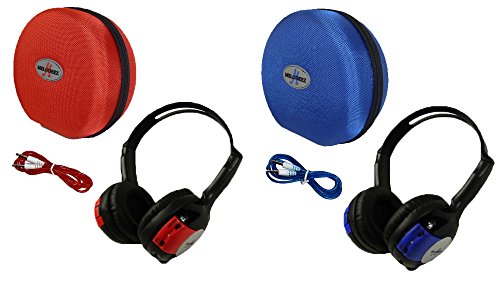 2 Pack Kid Sized Wireless Infrared Car DVD IR Automotive Colored Adjustable 2 Channel Headphones With Case and 3.5mm Auxiliary Cord. Note: Will Not Work on 2017+ GM's or Pacifica